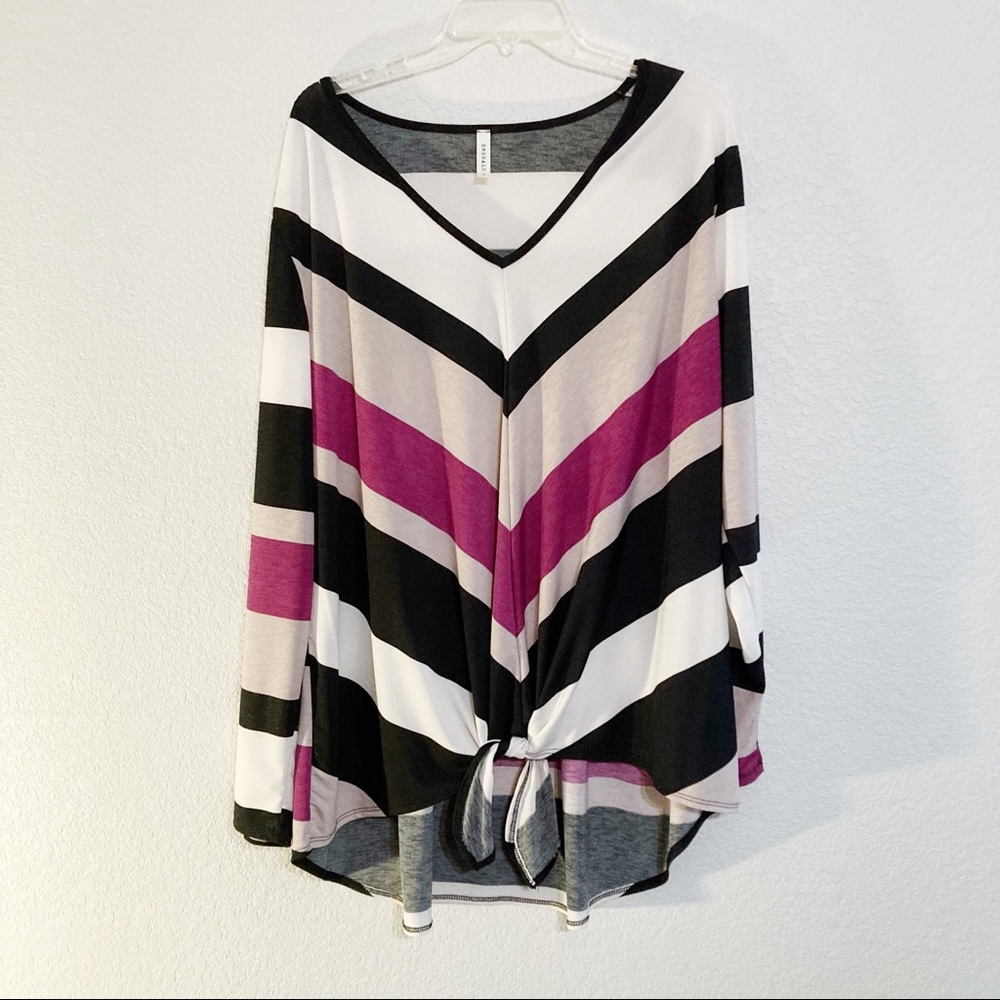 Emerald Brand Black, Purple, and Cream Striped Knotted Top
